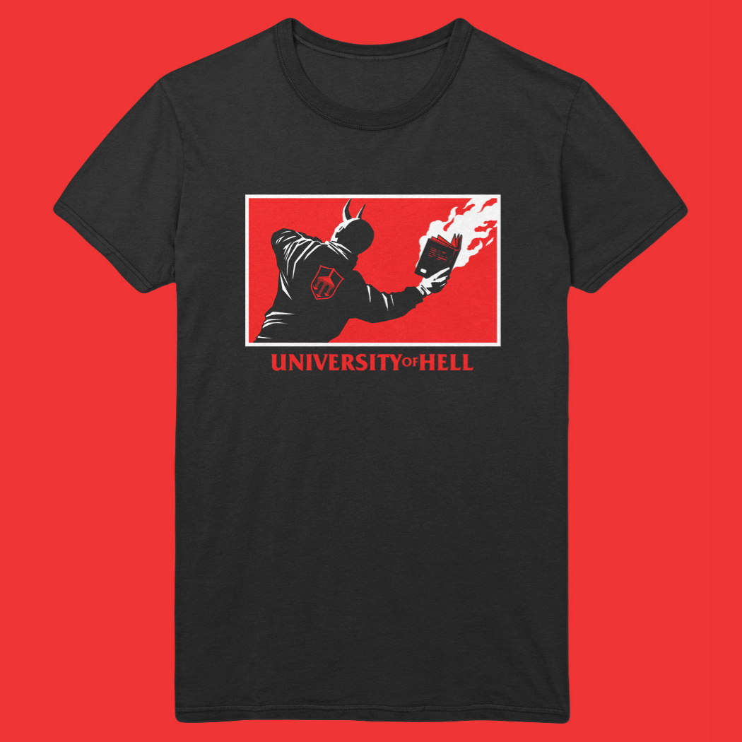 U Hell Molotov Book Tee Red on Black Front Only